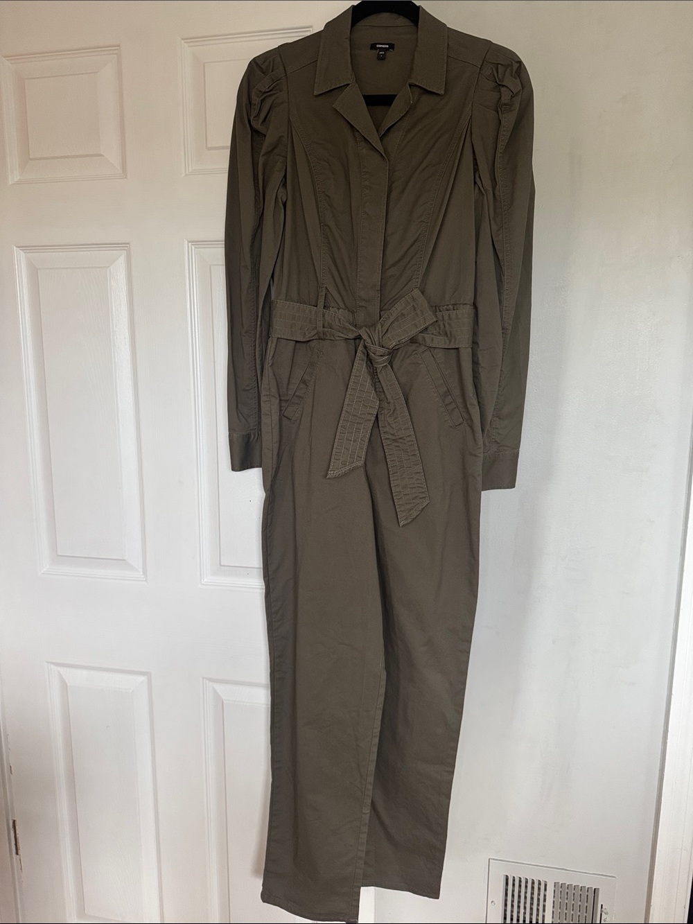 Express Olive Utility Belted Jumpsuit